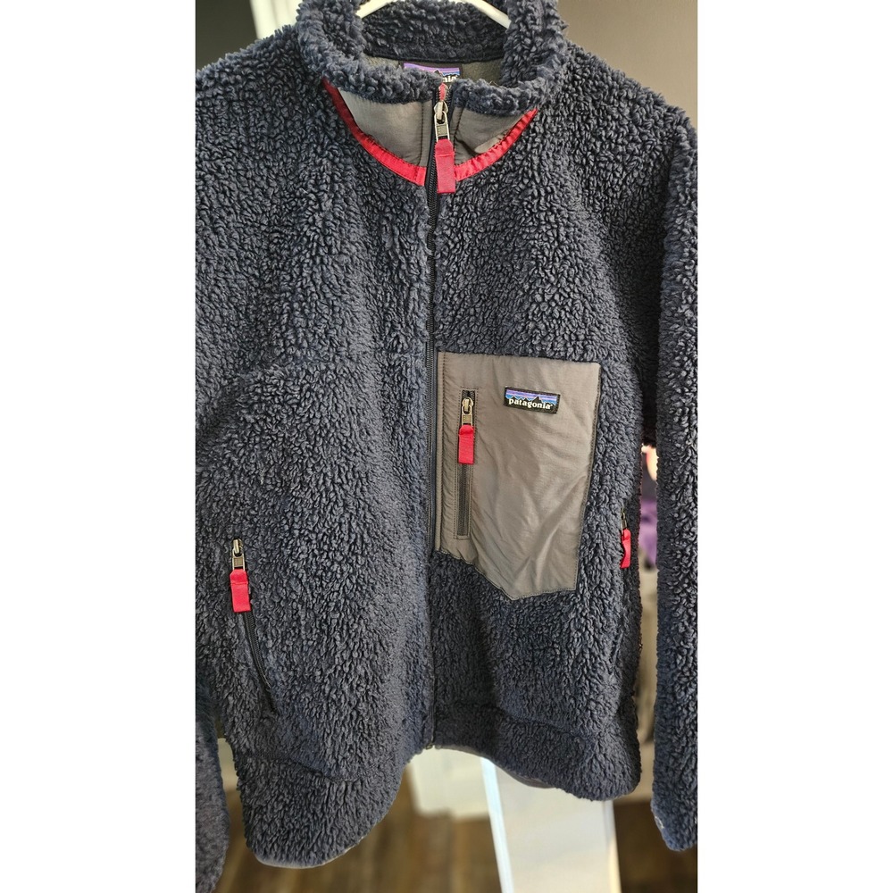 Patagonia Mens Classic Retro-X Fleece Jacket Navy Blue Grey Red Size M Full Zip